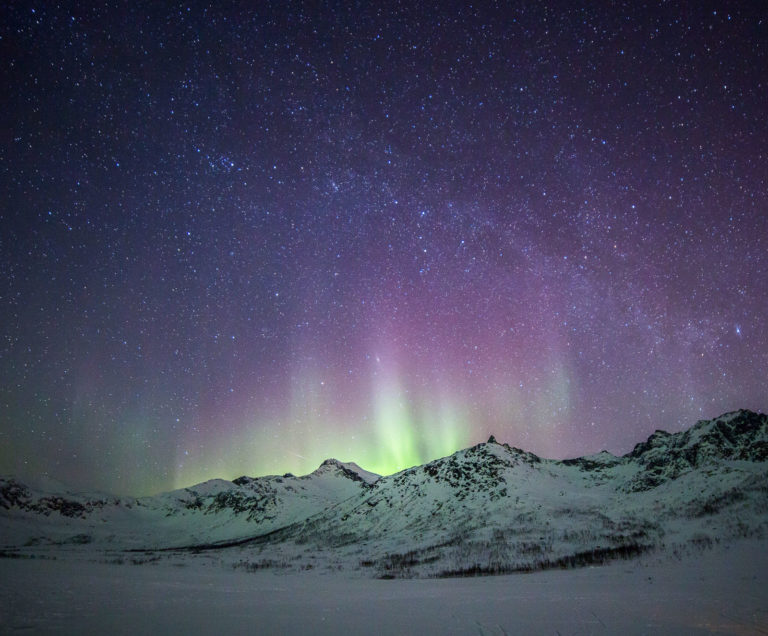 Faint violet over Kattfjordvatnet. Party beyond the mountain? © William Copeland