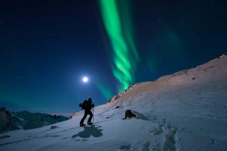 You might be lucky to spot the Northern Lights until mid April when skiing with a headlamp © Lars Mathisen