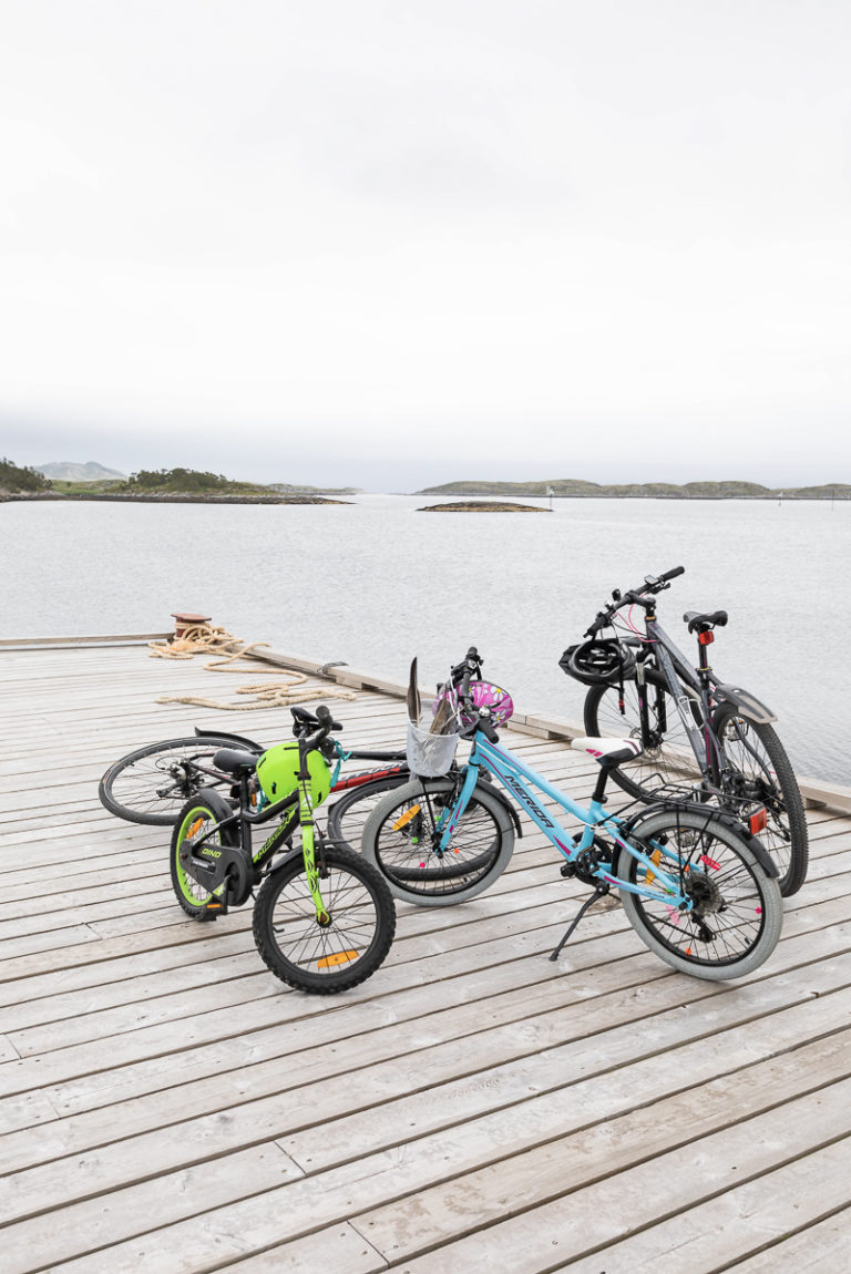 Ungene sykler ned på kaia for å se hvem som kommer. Fra Rørøy på Vega © Kathrine Sørgård